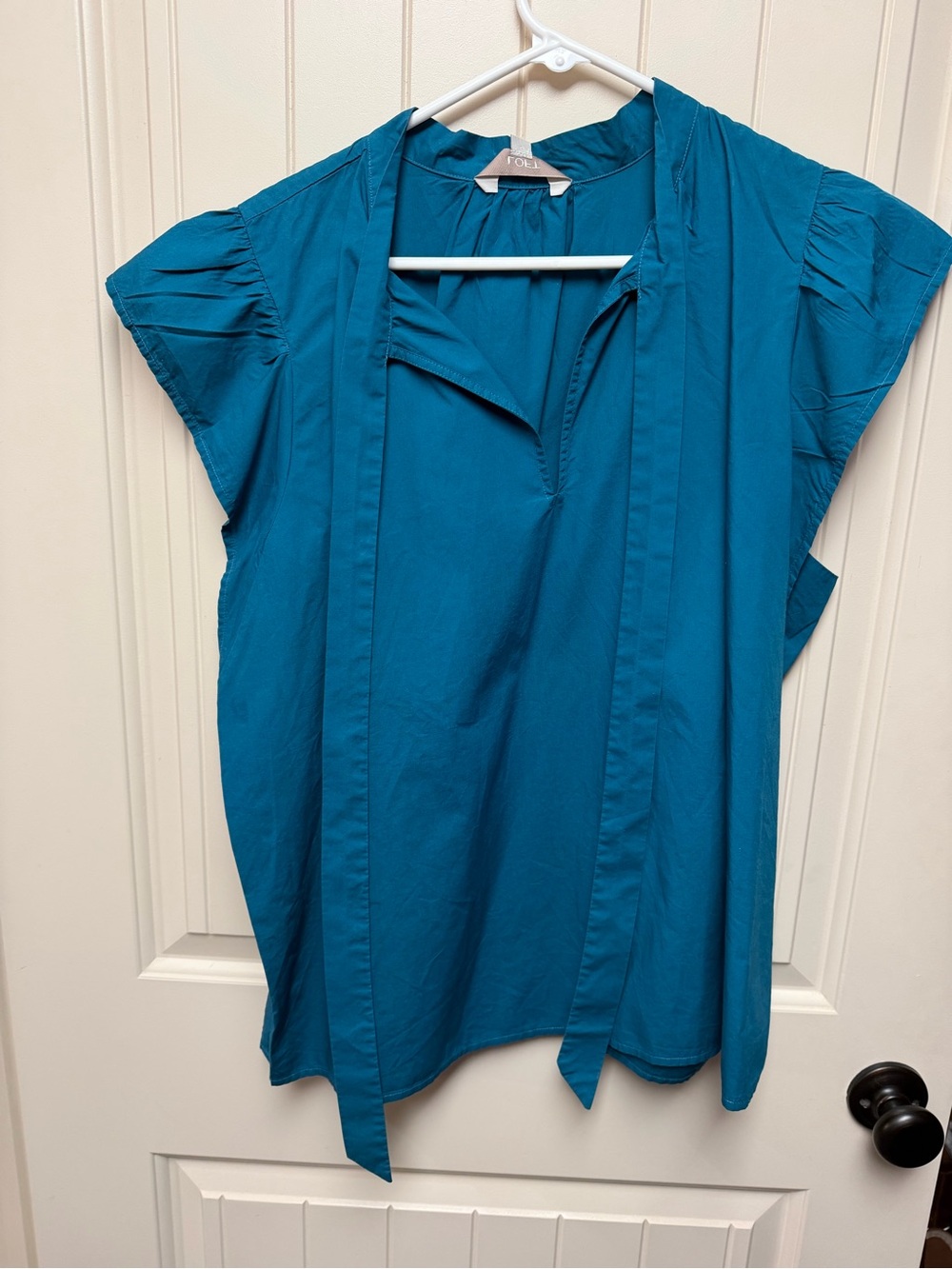 LOFT Teal Tie-Front Cap Sleeve Blouse